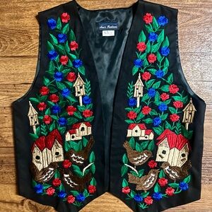 Ana’s Fashions • Large • Black • Multi-Colors Embroidery • Birds/Floral • Vest